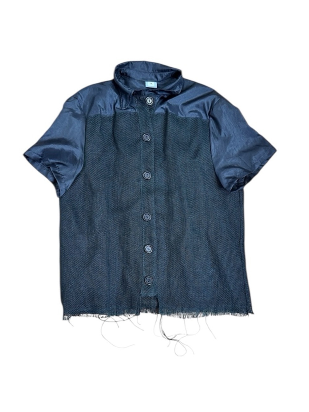 OL New York Large Button Down Black Top Shirt Burlap Lined òL New York